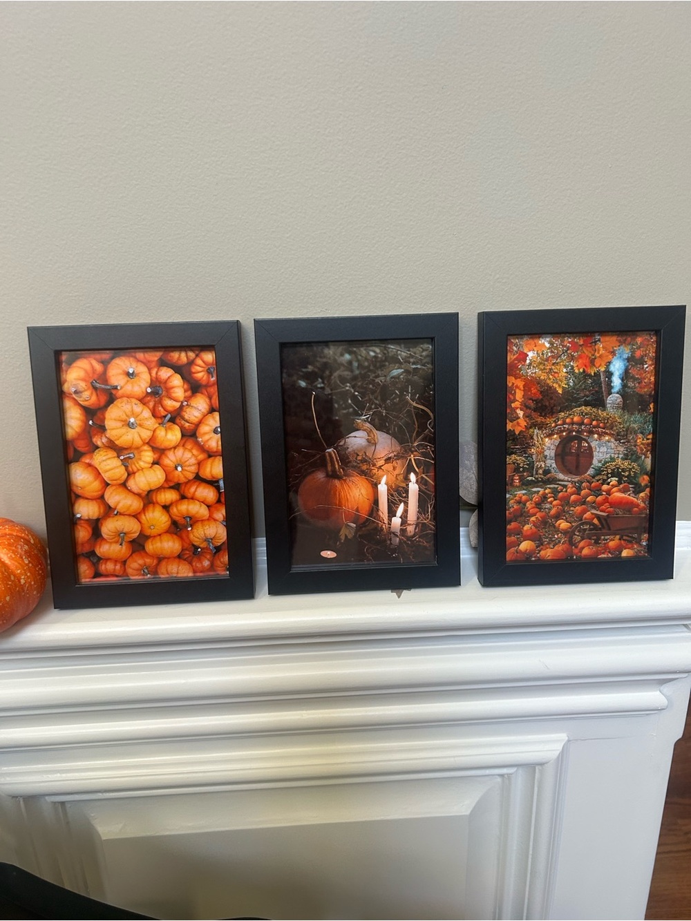 Autumn Pumpkin Wall Art Set - Black Frames 4x6